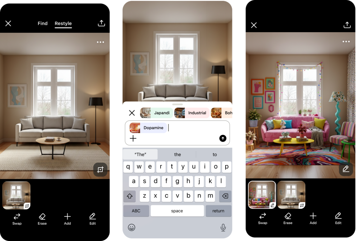 Pinterest 推测试 Restyle 房间重设计 AI 功能