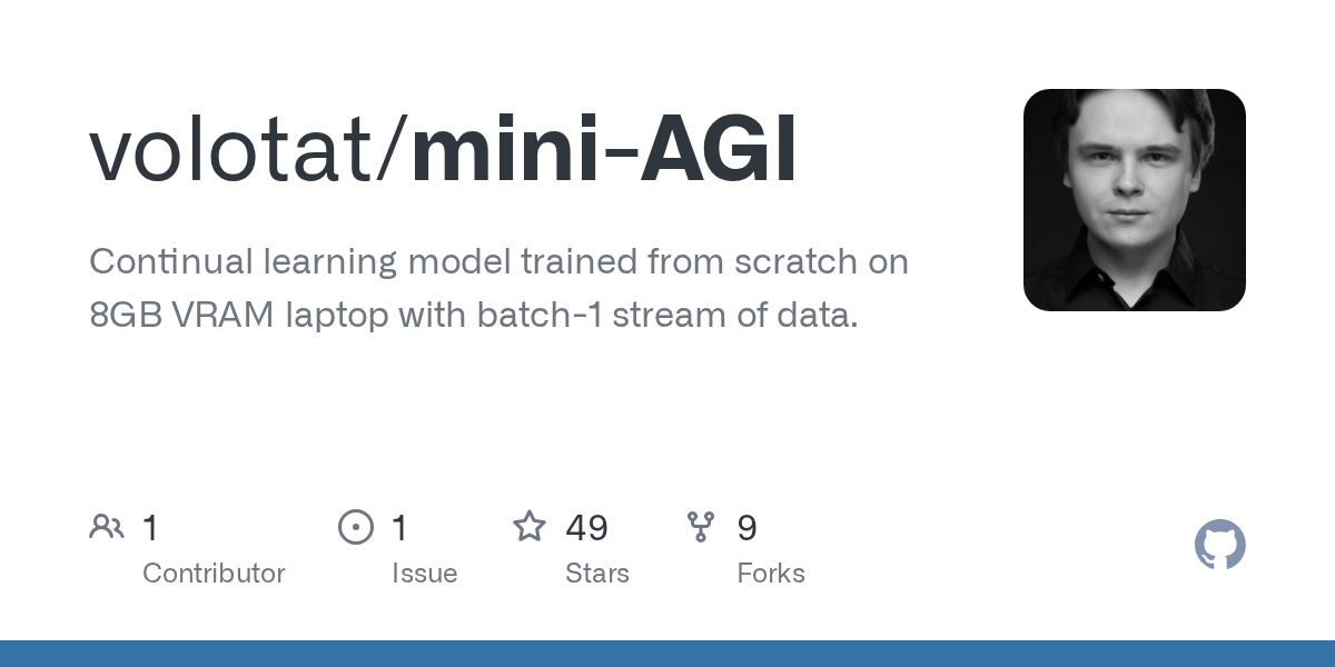Mini-AGI: continual-learning model trained on 8GB VRAM