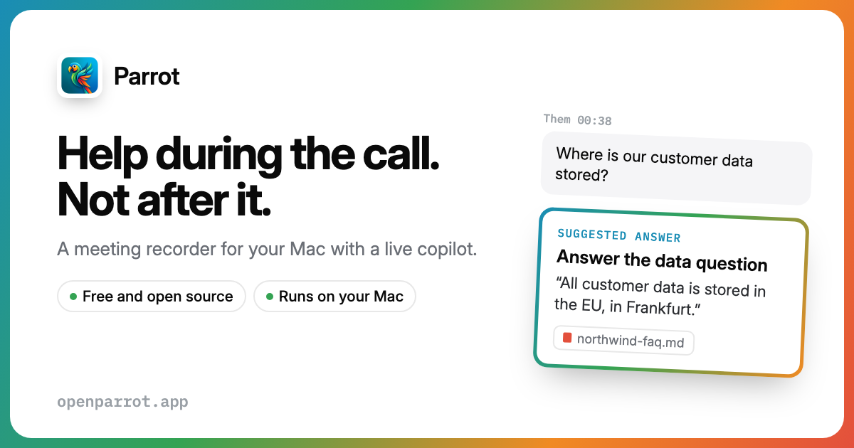 开源智能会议记录器 Parrot 登陆 Mac