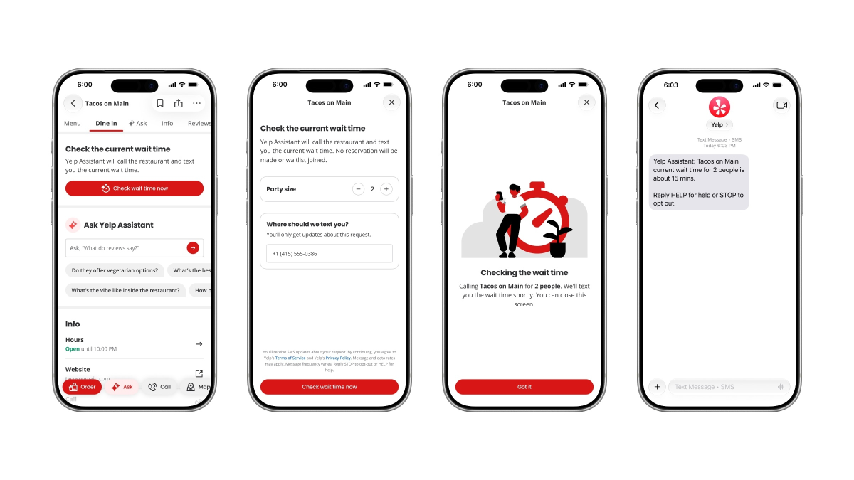 Yelp推出AI语音代打，可代客询问餐厅等位时间