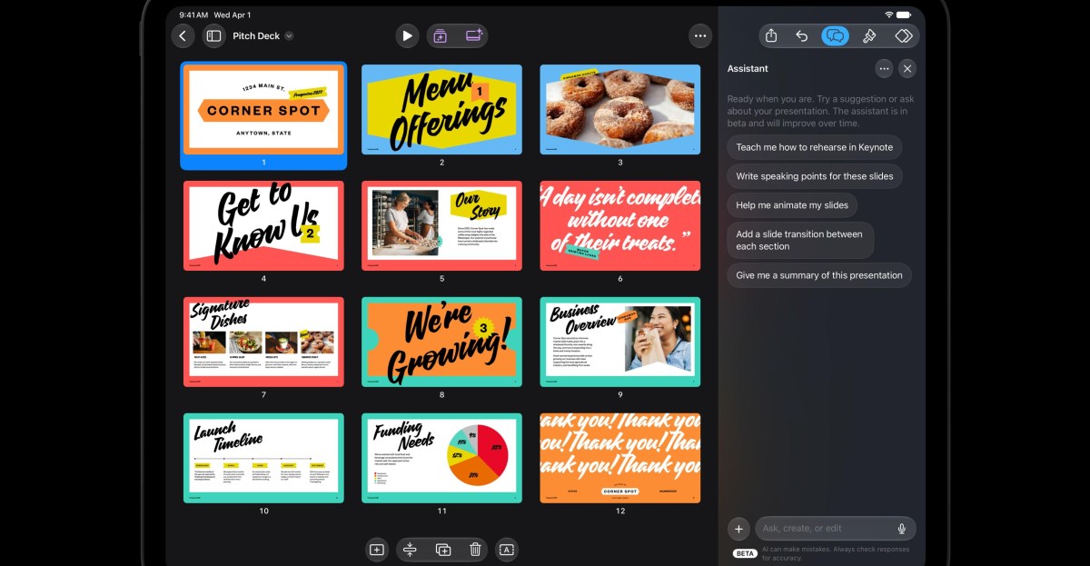 Apple adds AI chatbot to Pages, Keynote and Numbers